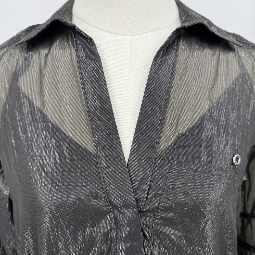 Pilcro Anthropologie High Low Dress Metallic Tiered Maxi Black XS Goth Oversized - Picture 9 of 12